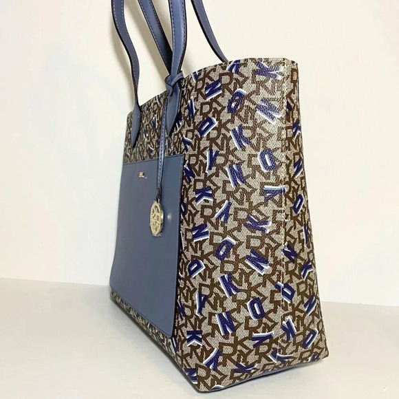 DKNY Shoulder Tote Satchel Bag Monogram Print Blue, Brown NWT - Picture 10 of 13